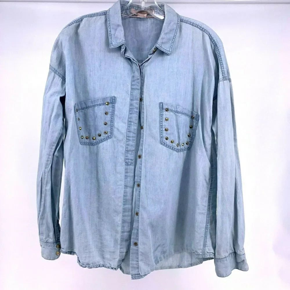 Forever21 Oversized Chambray Studded Shirt